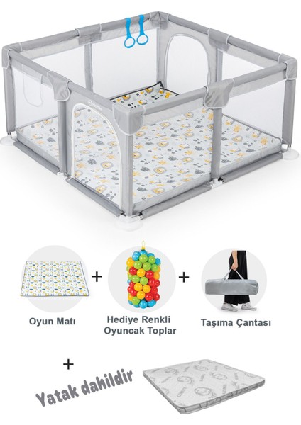 Playard Güvenli Bebek ve Çocuk Oyun Alanı Oyun Parkı 120X120 Oyun Matı Topları ve Yataklı