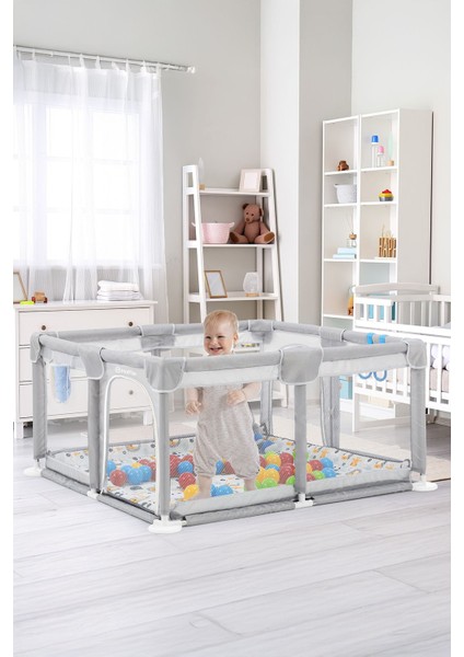 Playard Güvenli Bebek ve Çocuk Oyun Alanı Oyun Parkı 120X120 Oyun Matı Topları ve Yataklı