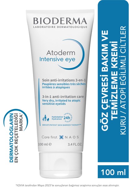 Atoderm Intensive Eye Kuru Atopi Eğilimli Göz Çevresi Kremi ve Temizleyici Hyalüronik Asit 100 ml