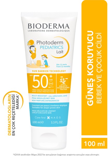 Photoderm Pediatrics Lait SPF50+ Bebek, Çocuk Çok Yüksek Korumalı Süt Formda Güneş Kremi 100 ml