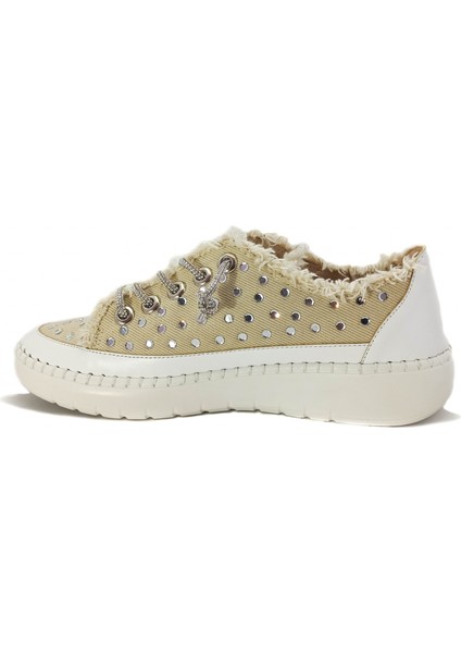 Krem Renk Taşlı Düz Taban Kadın Kot Sneakers modelleri