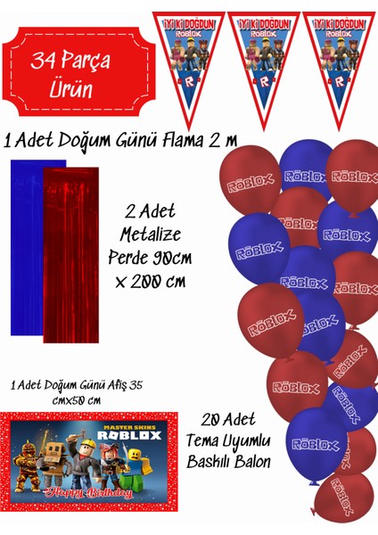 Roblox Robloks Doğum Günü Süsleri Parti Seti