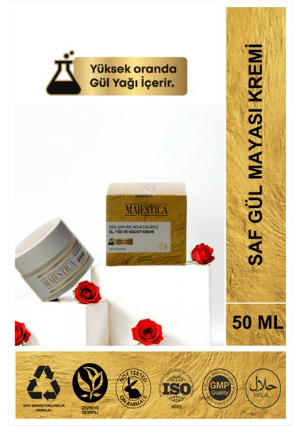 Gül Mayası Nemlendirici El, Yüz ve Vücut Kremi 50 ml, Yüksek Oranda Gül Yağı İçerir