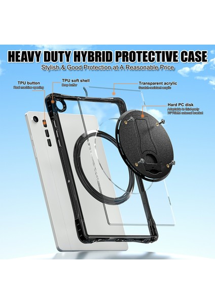 Samsung Galaxy Tab A9+ SM-X210/X216/X218 Kılıf El Kayışı Kickstand Pc+Tpu+Akrilik Şeffaf Tablet Kapak-Bebek Mavisi