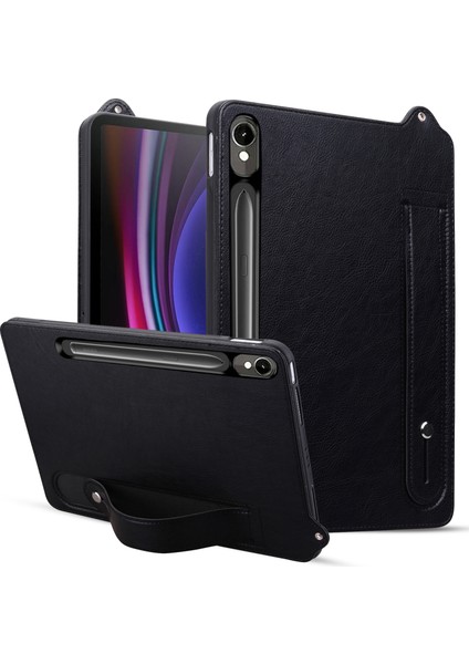 Samsung Galaxy Tab A9+ Kılıf El Tutma Çubuğu Pc+Silikon Tablet Kılıfı-Siyah+Turuncu (Yurt Dışından)