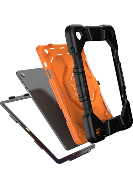 Samsung Galaxy Tab A7 Lite 8.7-Inç T225/T220 Kılıf Silikon+Pc Kickstand Tablet Kılıfı, Kullanışlı Askı, Omuz Askısı-Siyah/mavi (Yurt Dışından)