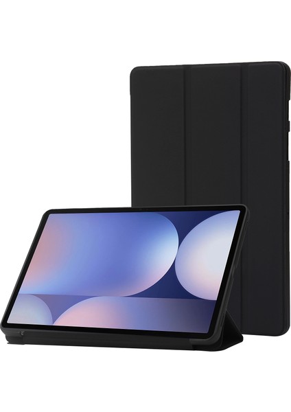 Samsung Galaxy Tab S10+ Kılıf Pu Deri+Silikon Üç Katlı Standlı Tablet Kılıfı-Siyah