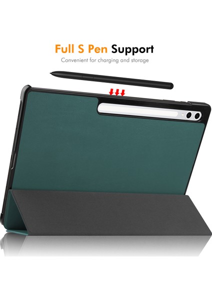 Samsung Galaxy Tab S9 Ultra/galaxy Tab S10 Ultra Için Enkay Şapka Prens Üç Katlı Stand Kapak Pu Deri+Pc Tablet Kılıfı-Koyu Yeşil