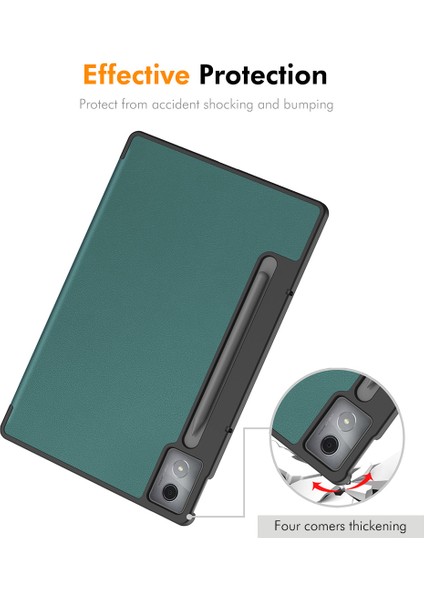 Samsung Galaxy Tab S9 Ultra/galaxy Tab S10 Ultra Için Enkay Şapka Prens Üç Katlı Stand Kapak Pu Deri+Pc Tablet Kılıfı-Koyu Yeşil