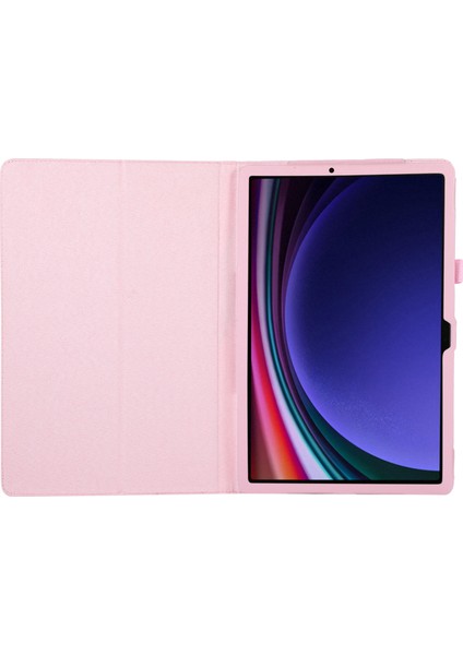 Samsung Galaxy Tab S10+ Kılıf Ikiye Katlanır Standlı Deri Tablet Kapak Litchi Doku-Pembe