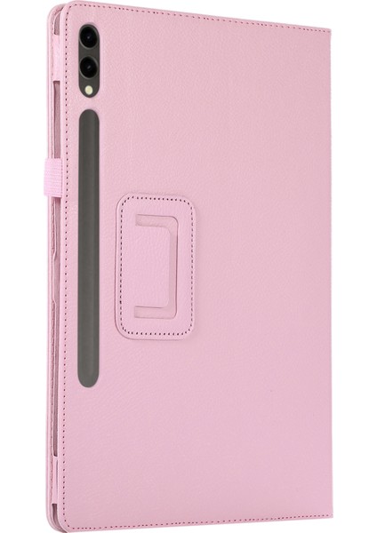 Samsung Galaxy Tab S10+ Kılıf Ikiye Katlanır Standlı Deri Tablet Kapak Litchi Doku-Pembe