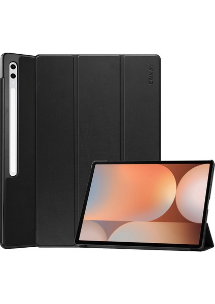 Samsung Galaxy Tab S9+/galaxy Tab S9 Fe+/galaxy Tab S10+ Enkay Hat Prınce Üç Katlı Stand Kılıfı Pu Deri+Pc Tablet Kılıfı-Siyah