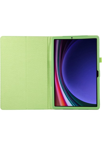 Samsung Galaxy Tab S10+ Kılıf Ikiye Katlanır Standlı Deri Tablet Kılıfı Litchi Doku-Yeşil