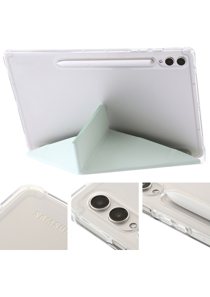 Samsung Galaxy Tab S10+ Kılıf Pu Deri Origami Standı Şeffaf Tablet Kılıfı-Matcha Yeşili indirimleri