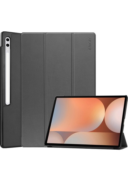 Samsung Galaxy Tab S9+/galaxy Tab S9 Fe+/galaxy Tab S10+ Enkay Hat Prınce Üç Katlı Stand Kılıfı Pu Deri+Pc Tablet Kılıfı-Gri