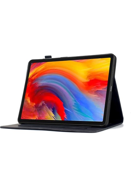Samsung Galaxy Tab A9+ Kılıf Çiçek Kuş Baskılı Kartlıklı Deri Tablet Kılıfı-Kahverengi