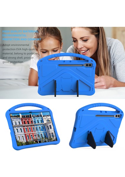 Samsung Galaxy Tab S10 Ultra Kılıf Eva Tablet Kapak Saplı Kickstand Çocuk Dostu-Mavi