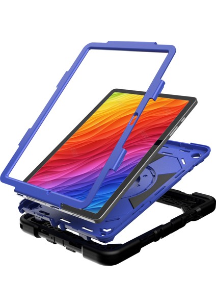 Samsung Galaxy Tab A7 Lite 8.7 Inç T225/T220 Kılıf Silikon+Pc Kickstand Tablet Kılıfı, Kullanışlı Askı, Omuz Askısı-Siyah/gül (Yurt Dışından)