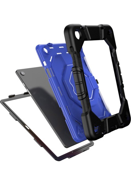 Samsung Galaxy Tab A7 Lite 8.7 Inç T225/T220 Kılıf Silikon+Pc Kickstand Tablet Kılıfı, Kullanışlı Askı, Omuz Askısı-Siyah/gül (Yurt Dışından)