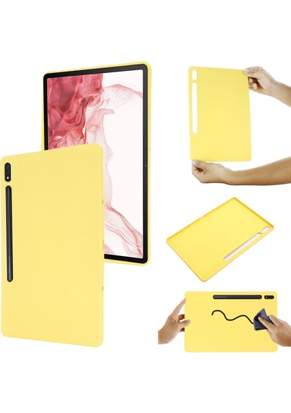 Samsung Galaxy Tab S10+ Kılıf Sıvı Silikon Çizilmez Tablet Kılıfı-Sarı