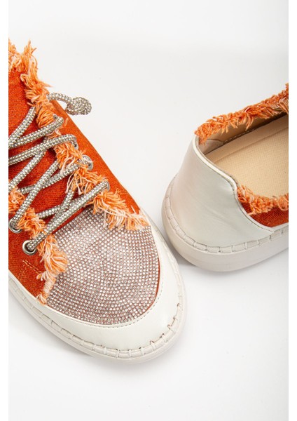 Neva Taşlı Düz Taban Kadın Turuncu Kot Sneakers fırsatları