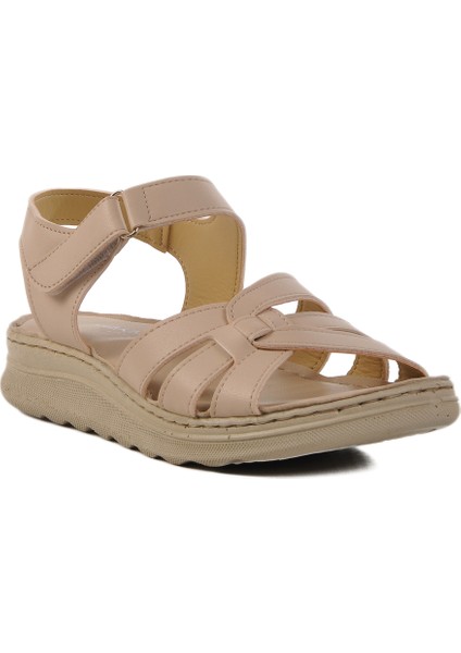 Bej Cırtlı Kadın Sandalet