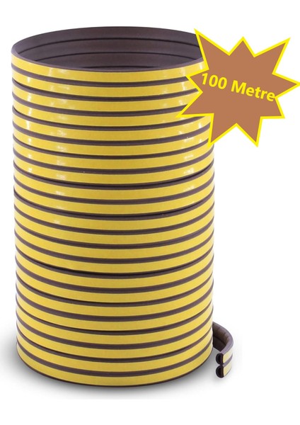 D Tipi Kapı ve Pencere Izolasyon Bandı - Fitili Kauçuk Kahverengi 2 x 50 = 100 Metre