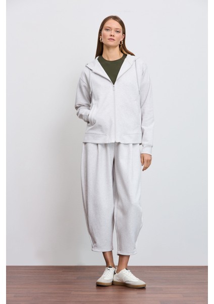 Kapüşonlu Fermuarlı Teknik Sweatshirt