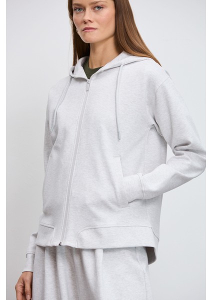 Kapüşonlu Fermuarlı Teknik Sweatshirt