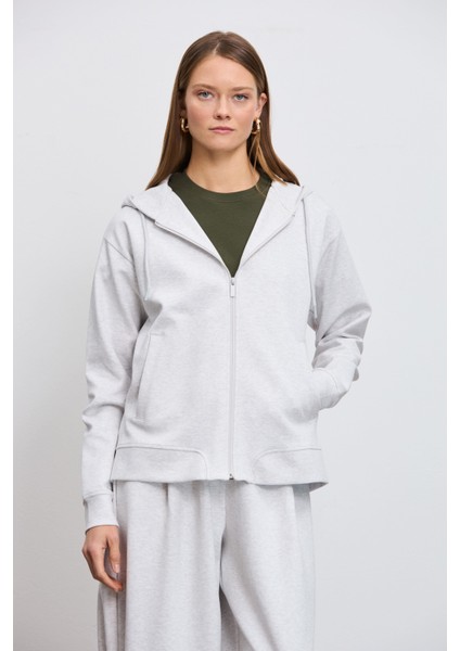 Kapüşonlu Fermuarlı Teknik Sweatshirt