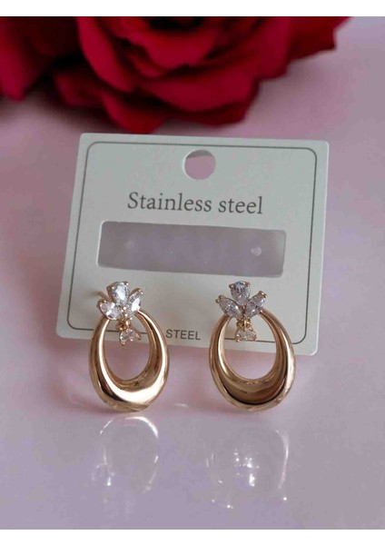 Rosegold Zirkon Taşlı Özel Seri Vip Küpe modelleri