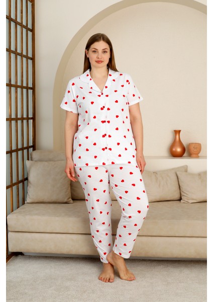Büyük Beden Pamuk Düğmeli Kadın Pijama Takımı – Rahat ve Şık Gömlek Pijama Tasarımı