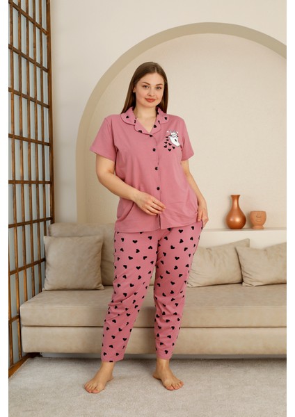 Büyük Beden Pamuk Düğmeli Kadın Pijama Takımı – Rahat ve Şık Gömlek Pijama Tasarımı