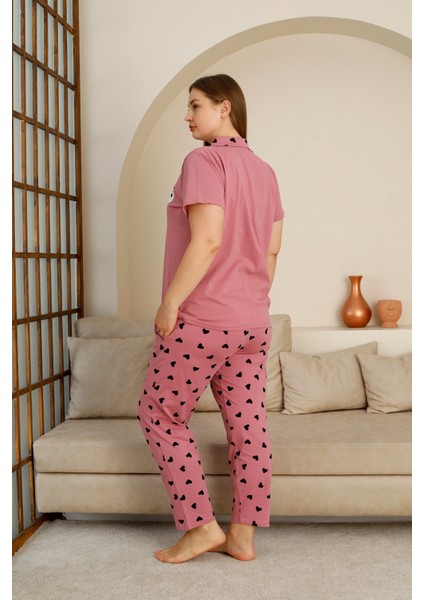 Büyük Beden Pamuk Düğmeli Kadın Pijama Takımı – Rahat ve Şık Gömlek Pijama Tasarımı