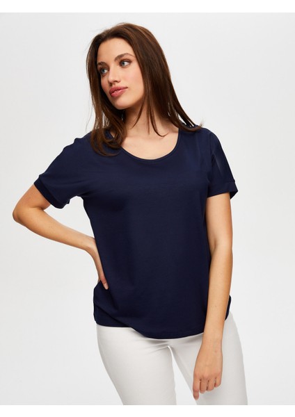 Yuvarlak Yaka Düşük Kollu T-Shirt B00003-1