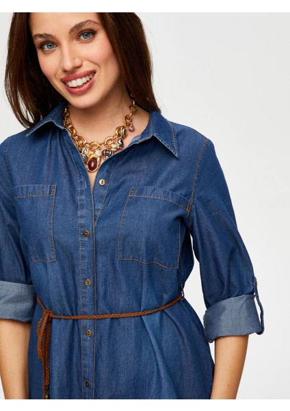 Beli Kemerli Gömlek Yaka Jean Elbise B00069-1 indirimleri