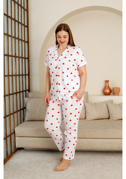 Büyük Beden Pamuk Düğmeli Kadın Pijama Takımı – Rahat ve Şık Gömlek Pijama Tasarımı