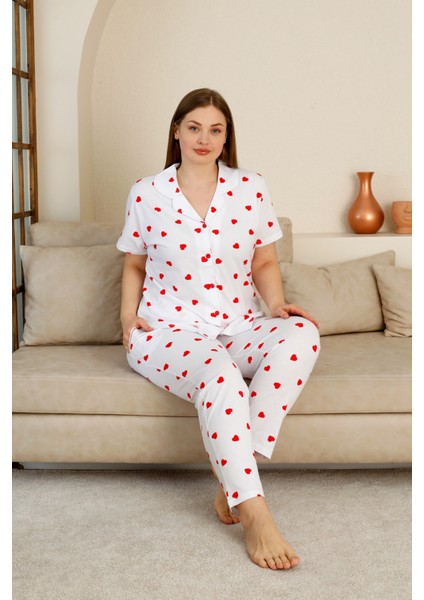 Büyük Beden Pamuk Düğmeli Kadın Pijama Takımı – Rahat ve Şık Gömlek Pijama Tasarımı
