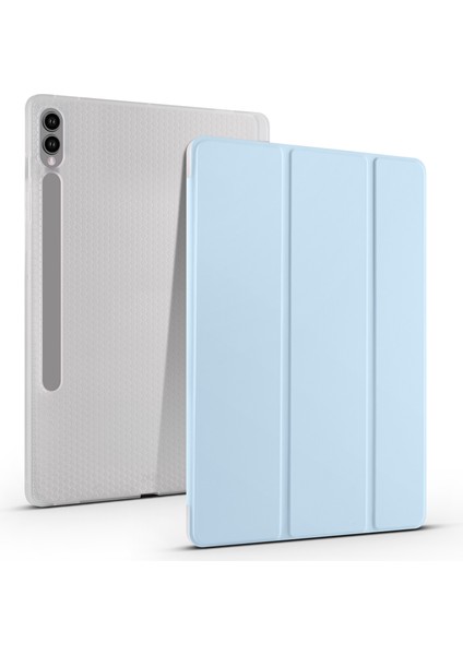 Samsung Galaxy Tab S10+ Kılıf Için Kalem Yuvası Üç Katlı Standlı Pu Deri + Tpu Tablet Kapak Otomatik Uyandırma/uyku-Bebek Mavisi