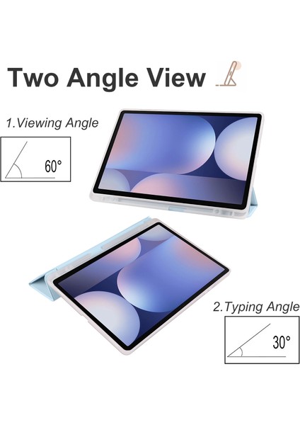 Samsung Galaxy Tab S10+ Kılıf Için Kalem Yuvası Üç Katlı Standlı Pu Deri + Tpu Tablet Kapak Otomatik Uyandırma/uyku-Bebek Mavisi