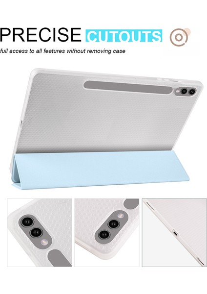 Samsung Galaxy Tab S10+ Kılıf Için Kalem Yuvası Üç Katlı Standlı Pu Deri + Tpu Tablet Kapak Otomatik Uyandırma/uyku-Bebek Mavisi