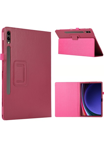 Samsung Galaxy Tab S10+ Kılıf Çift Katlı Stand Deri Tablet Kapak Litchi Doku-Gül
