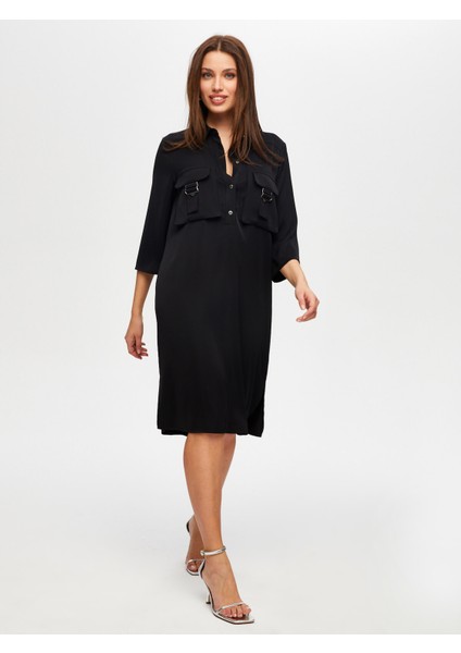 Metal Toka Detaylı 3/4 Kol Dokuma Elbise S25ELB006 modelleri