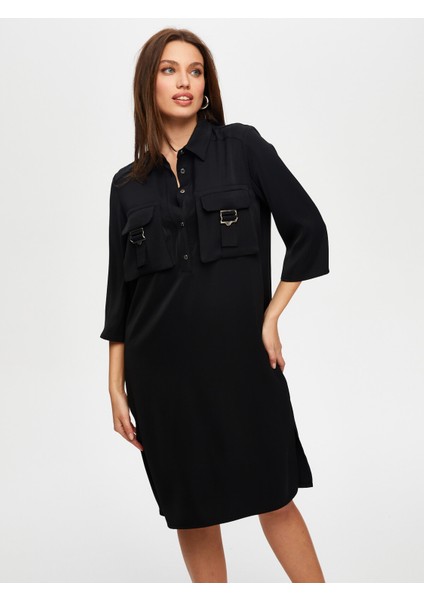 Metal Toka Detaylı 3/4 Kol Dokuma Elbise S25ELB006 fırsatları