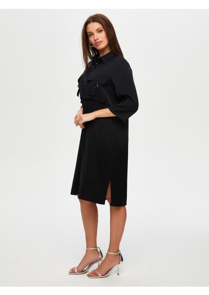 Metal Toka Detaylı 3/4 Kol Dokuma Elbise S25ELB006 indirimleri