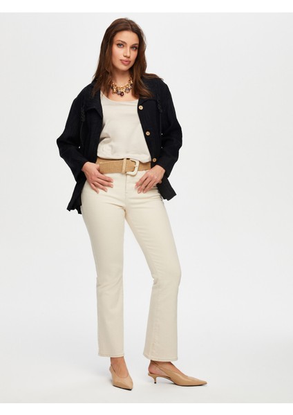 Kendinden Yaprak Desen Dokulu Rahat Form Ceket S25CKT013