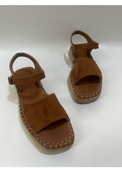 Kadın Taba Süet Sandalet Günlük Hasır Düztaban Mina