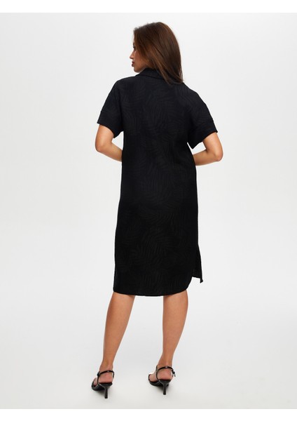 Yaprak Desenli Kendinden Dokulu Kısa Kol Elbise S25ELB010 fırsatları