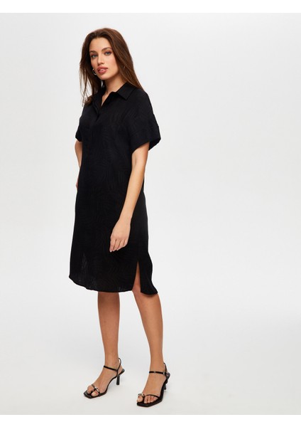 Yaprak Desenli Kendinden Dokulu Kısa Kol Elbise S25ELB010 indirimleri