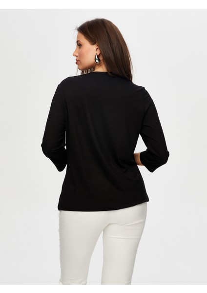 Önü Trok Taş Detaylı 3/4 Kol V Yaka T-Shirt S25TSH068 indirimleri